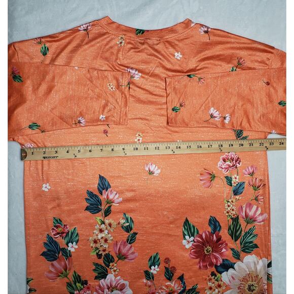 NWT Coeur De Vague XL Tunic Top Orange Floral V-Neck Stretch Long Sleeve - Picture 6 of 9